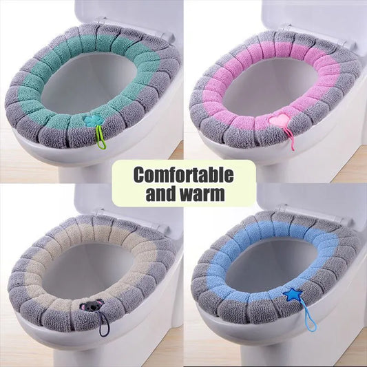 1 Pack Stitched Color Portable Knitted Toilet Mat Thickened Washable Antifreeze Toilet Cover Thickened Knitted O Type Universal